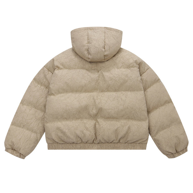 Texture Pleated Warm Thick Loose Hooded Cotton Coat |puffer jacket outfit