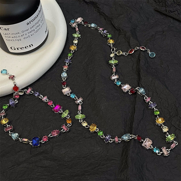 Zircon Necklace and High-grade Color Crystal Bracelet